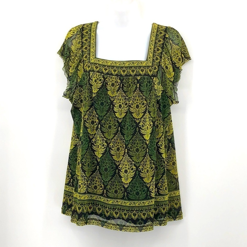 Apt. 9 Square Neck Short Rough Cut Ruffle Sleeved Blouse Size L